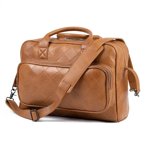 Luiertas Cognac Leer met ruitjes motief - Afbeelding 3
