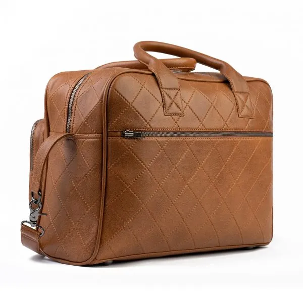 Luiertas Cognac Leer met ruitjes motief - Afbeelding 2