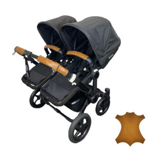 Cognac lederen handvat hoezen voor draagbeugel en duwbeugel om een bugaboo donkey 3 duo en twin kinderwagen