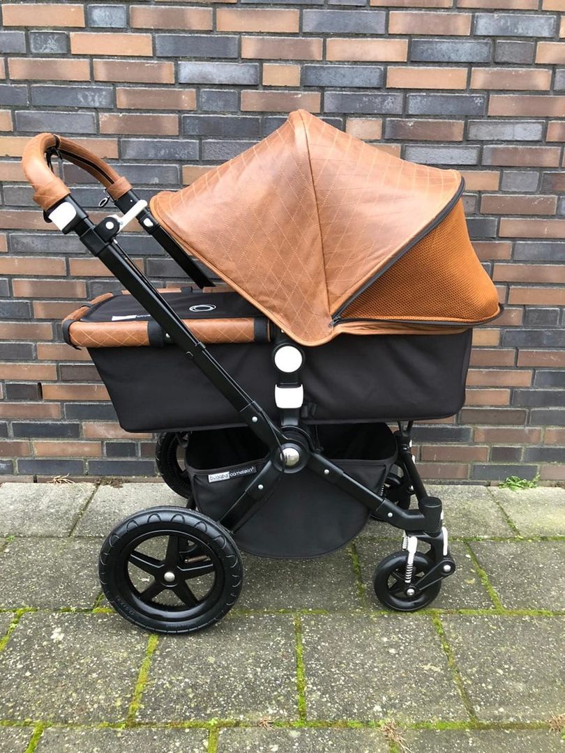 Bugaboo Cameleon, Fox, Donkey zonnekap en wiegdekje in lamsleder aanvullende bekledingset – vooraanzicht